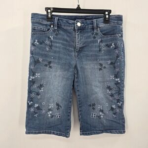 Bandolino Riley Womens Embroidered Denim Shorts Medium Wash Blue Size 6 Floral
